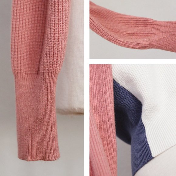NEW Comune Bonnie Pink Indigo Ivory Colorblock Rib Knit Crew Neck Sweater $88 - Picture 10 of 13